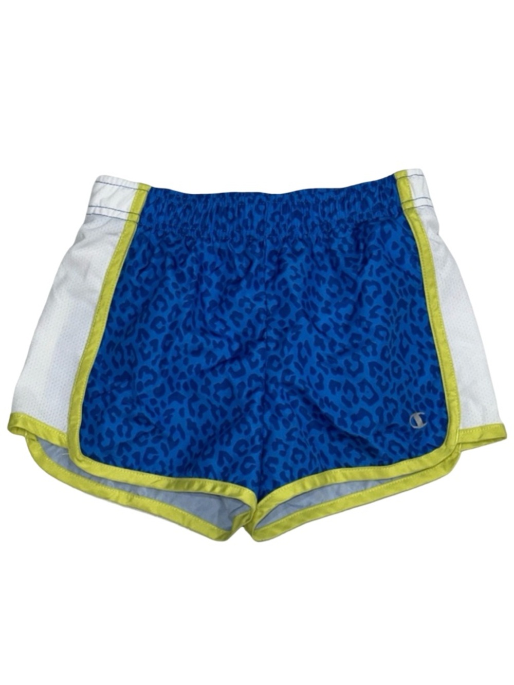 Champion Girls Athletic Shorts Blue Leopard Print White Trim Size Small
